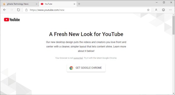 Google блокирует доступ к YouTube браузеру Edge на Chromium