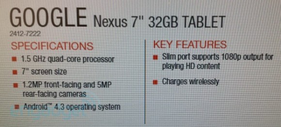 Информация о новом планшете Nexus 7 с Android 4.3
