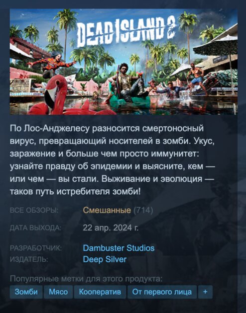 Dead Island 2 вышла в Steam и получила смешанные оценки: дело вовсе не в игре