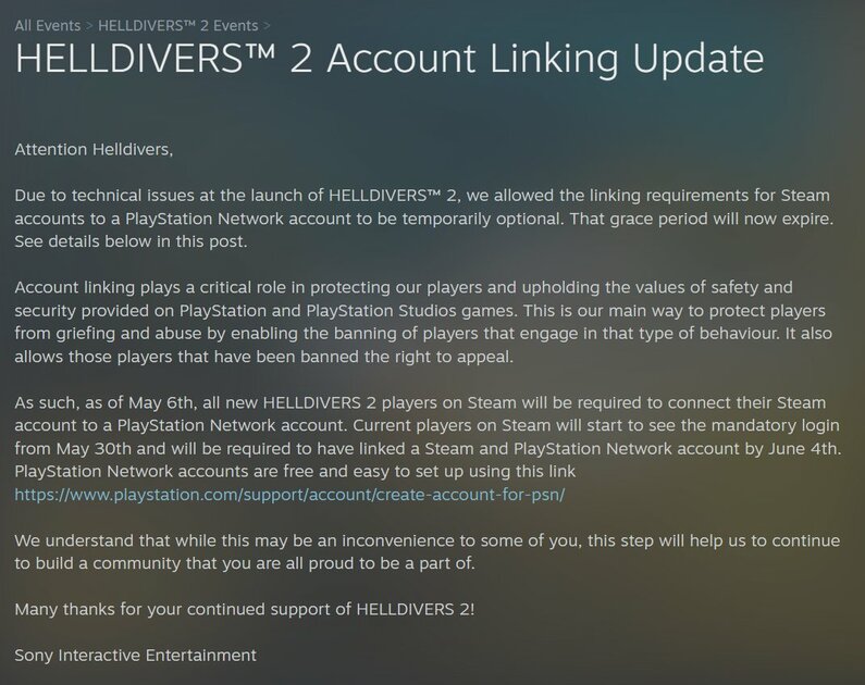 Разработчики Helldivers 2 вынудят ПК-геймеров подключить PSN: фанаты недовольны