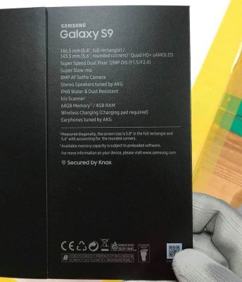 Фотография коробки Galaxy S9 раскрыла его характеристики
