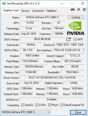 Набор возможностей: GeForce RTX 2080 Ti