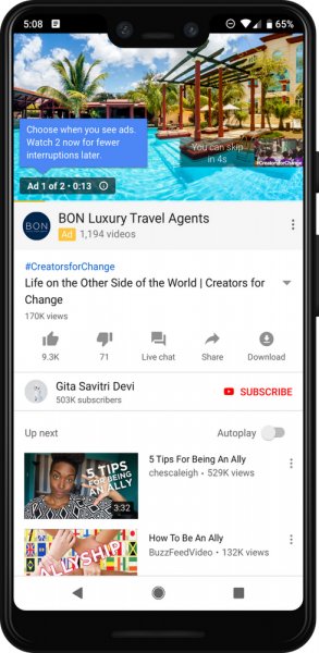 YouTube тестирует двойную рекламу перед просмотром видео