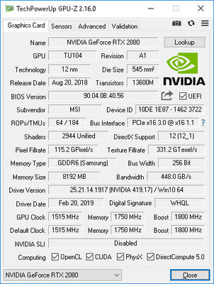 Тишина и DX12: MSI GeForce RTX 2080 VENTUS