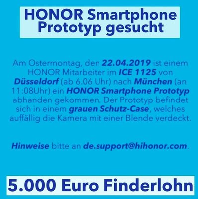Honor заплатит 5000 евро тому, кто вернёт утерянный прототип смартфона