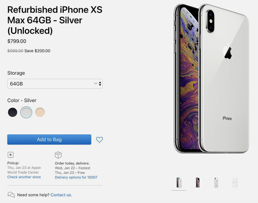 Apple начинает продавать восстановленные iPhone XS со скидкой до 350 долларов