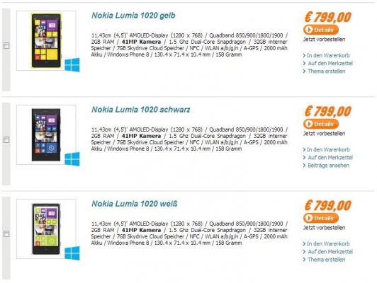 В Европе стартовали предзаказы на Nokia Lumia 1020