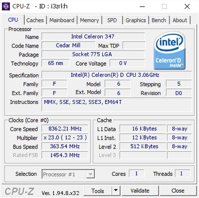 Китайский оверклокер разогнал 14-летний Intel Celeron до 8,36 ГГц