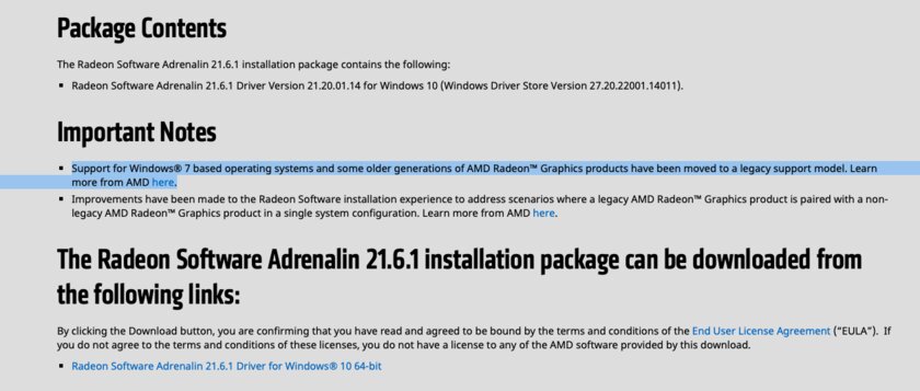 AMD прекращает поддержку графических драйверов для Windows 7 и 8.1