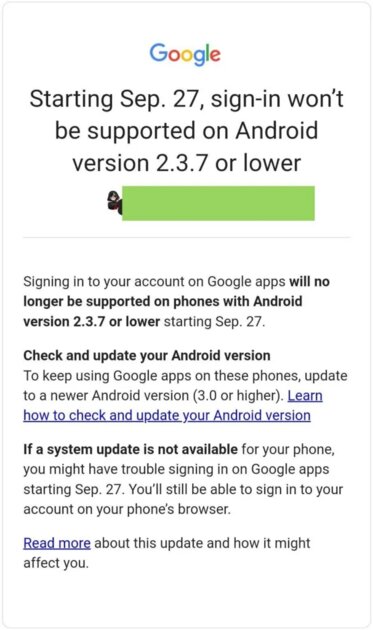 Пользователи старых версий Android не смогут войти в аккаунт Google