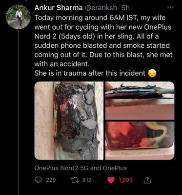 В Индии из-за взрыва OnePlus Nord 2 5G пострадала женщина