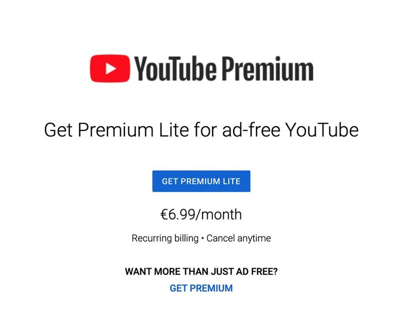 YouTube тестирует подписку Premium Lite: на 40% дешевле и только видео без рекламы