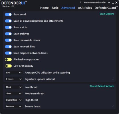 Бесплатная утилита DefenderUI позволяет удобно настроить агрессивность Защитника Windows