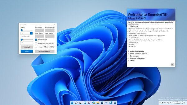 Бесплатная RoundedTB для Windows разделяет и округляет панель задач. Смотрится эффектно