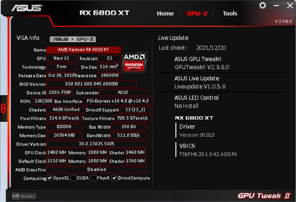 Жидкостное охлаждение вместо воздушного. Обзор ASUS Radeon RX 6800 XT STRIX OC Liquid Cooled — Фирменное ПО. 5