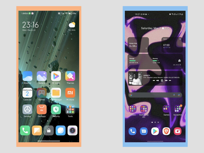 Дизайн прошивки MIUI от Xiaomi против One UI от Samsung: прямое сравнение