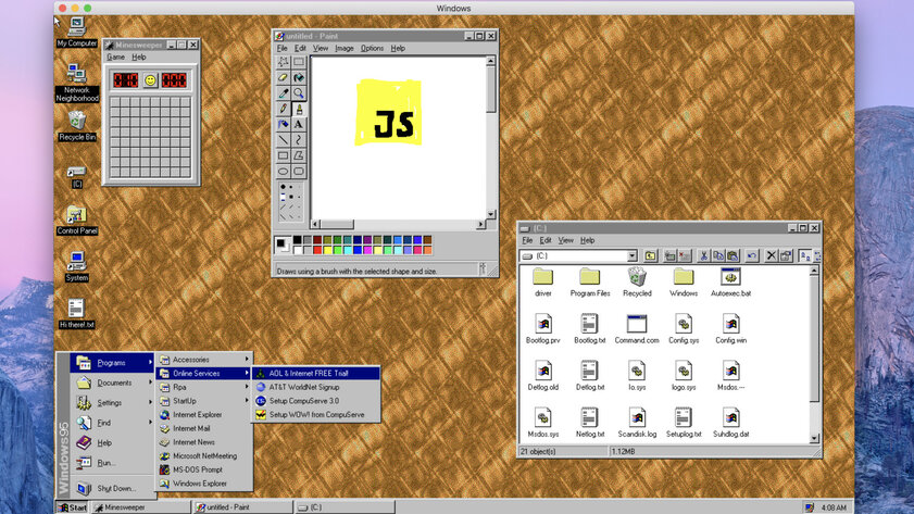 В Windows 95 добавили ночной режим: выглядит совсем не так, как в современных системах