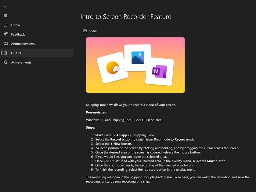 Встроенное в Windows приложение «Ножницы» получит функцию записи экрана