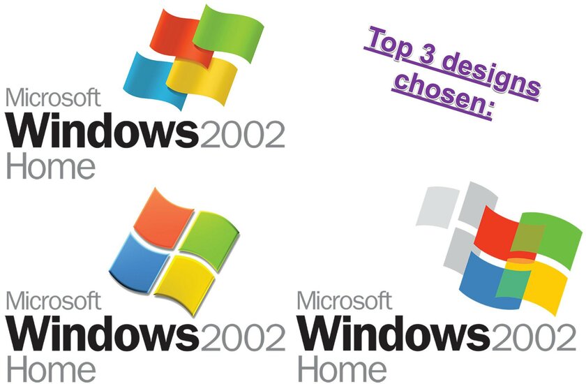 Логотип Windows XP мог быть… пластиной? Показаны варианты, из которых выбирала Microsoft