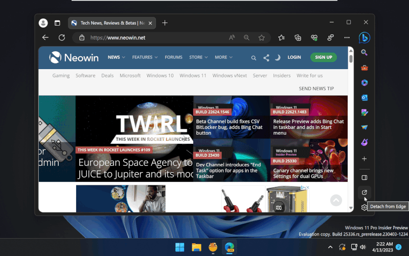 Edge научился добавлять в Windows вторую панель задач: теперь полоска с приложениями ещё и справа
