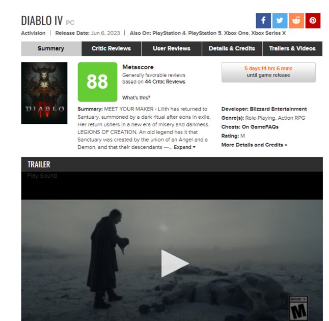 Журналисты оценили Diablo IV: лучшая RPG, 88 баллов из 100 и точно стоит внимания