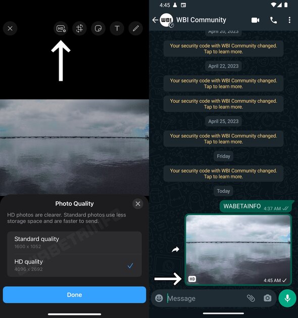 В WhatsApp теперь можно выбрать HD-качество при отправке фотографий