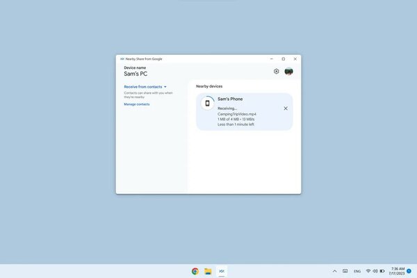 Google запустила Nearby Share на Windows: обмен файлами между Android и ПК стал проще