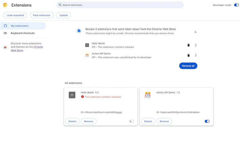 Google будет уведомлять, если расширения Chrome опасны или удалены из магазина