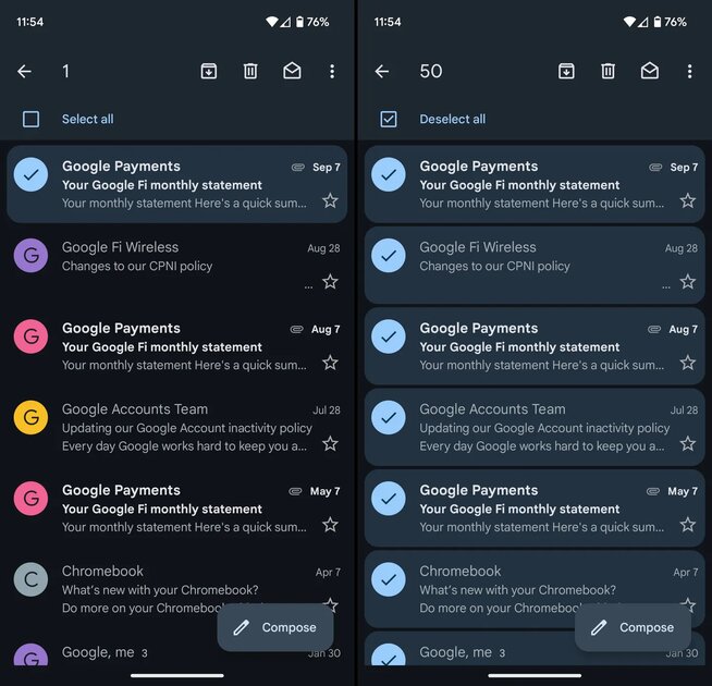 Gmail для Android получил полезную функцию — кнопку «Выбрать все»