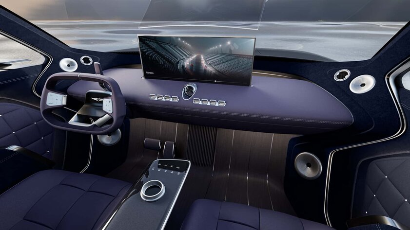 Genesis представила концепт Neolun: с необычным рулём, огромным экраном, но без приборной панели