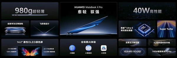 Представлен Huawei MateBook X Pro — первый ультрабук весом менее 1 кг с процессором Core Ultra 9