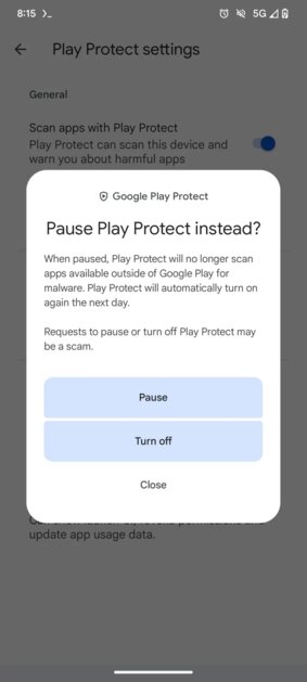 В предстоящем обновлении Google Play нашли функцию временного отключения встроенной защиты