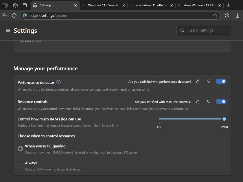 Microsoft Edge теперь позволяет ограничивать объём используемой памяти во время игр