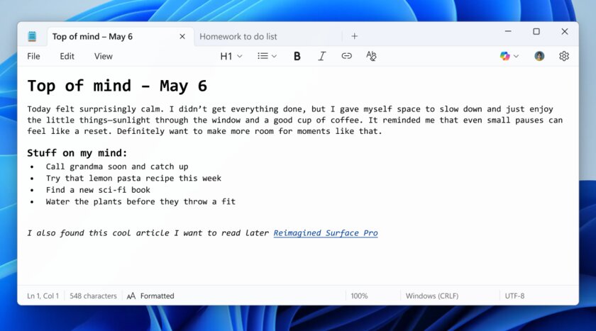 Этого ждали многие! «Блокнот» Windows 11 теперь поддерживает форматирование
