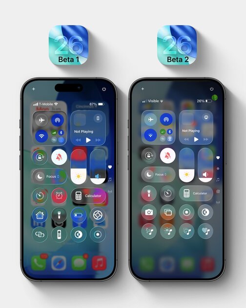 Apple прислушалась к хейтерам: в iOS 26 Beta 2 прозрачность в «Пункте управления» сильно снизили