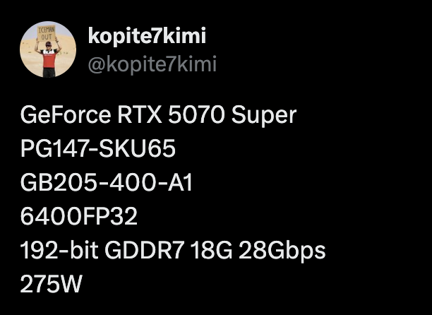 Инсайдер: NVIDIA готовит к анонсу RTX 5070 Super с 18 ГБ видеопамяти на борту