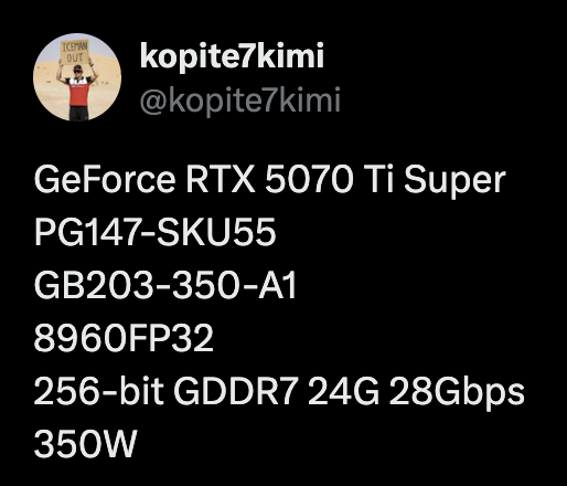 Инсайдер: NVIDIA готовит к анонсу RTX 5070 Super с 18 ГБ видеопамяти на борту