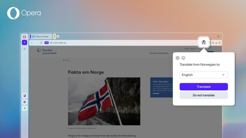 Opera 120 для ПК получила встроенный переводчик — расширения больше не нужны