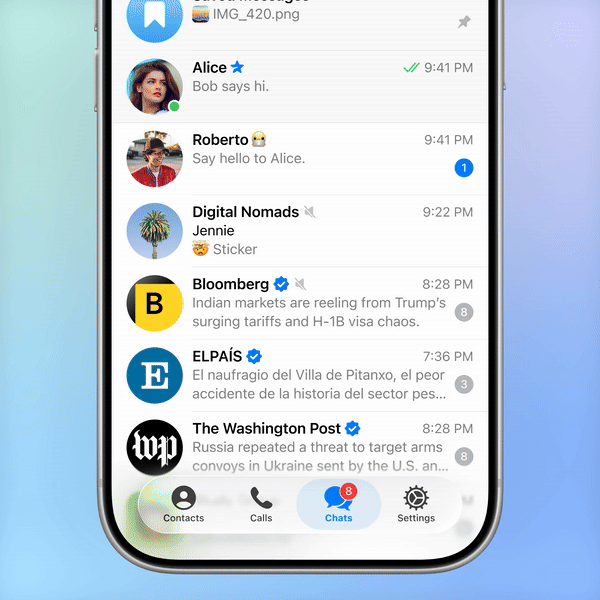 Стеклянный интерфейс, заметки для контактов и цвета профиля: Telegram получил крупный апдейт