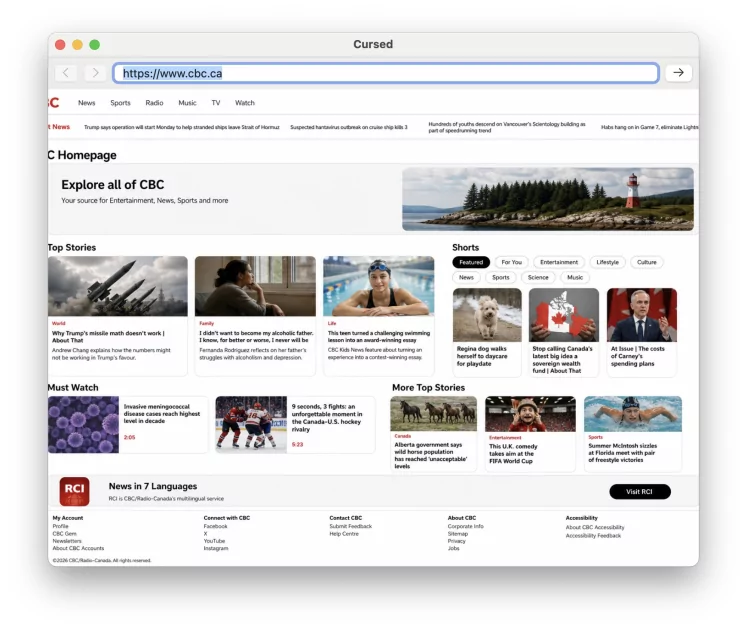 Этот браузер сломан — за рендеринг в Cursed Browser отвечает ИИ-модель