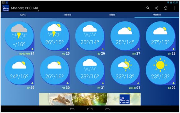 Приложение The Weather Channel для Android претерпело масштабный редизайн