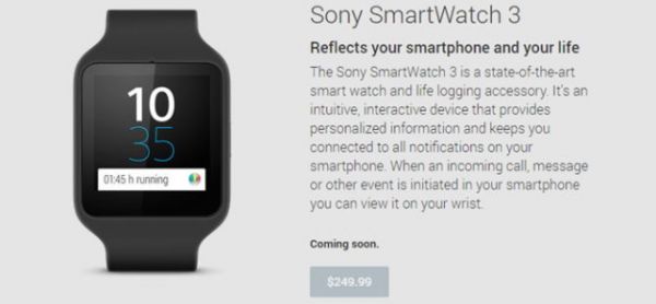 Умные часы Sony SmartWatch 3 будут доступны в Google Play по цене 0