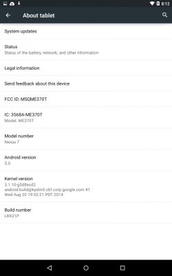 В сеть попал образ прошивки с Android 5.0 Lollipop для Nexus 7 (2012)