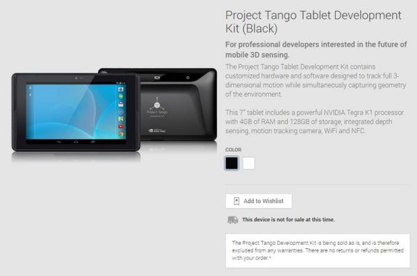 Первый планшет Google Project Tango появился в Google Play