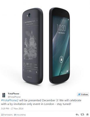 Смартфон YotaPhone 2 с двумя дисплеями будет представлен 3 декабря