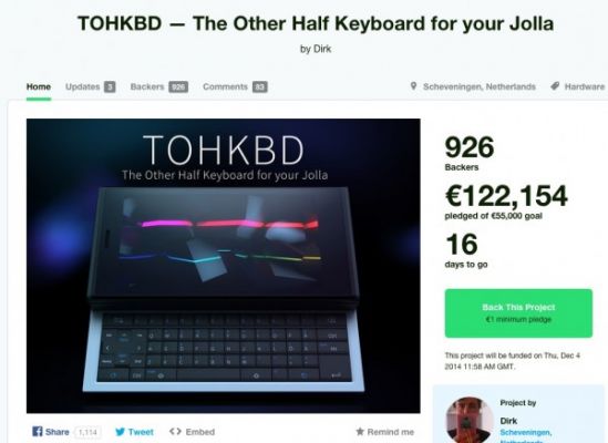Проект аппаратной клавиатуры для смартфона Jolla собрал достаточную сумму на Kickstarter