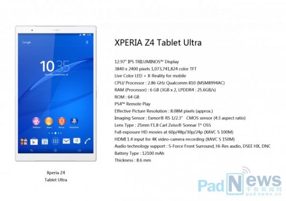 Утечка: Sony Xperia Z4 Tablet Ultra — новый планшет с мощнейшими характеристиками