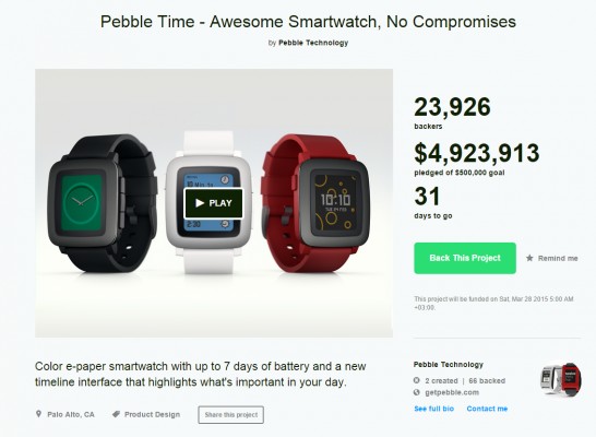 Pebble показала новые часы и запустила их финансирование на Kickstarter