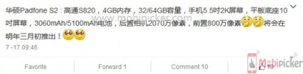 Гибрид Asus Padfone S2 будет иметь Snapdragon 820 на борту