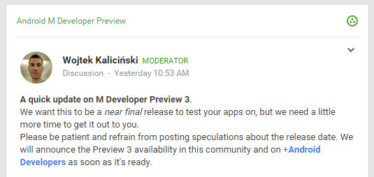 Третий билд Android M Developer Preview задерживается